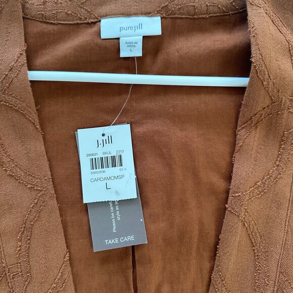 J. Jill Textured Open Front Cardigan Brown Cardamom 100% Cotton NWT US L - Picture 2 of 8